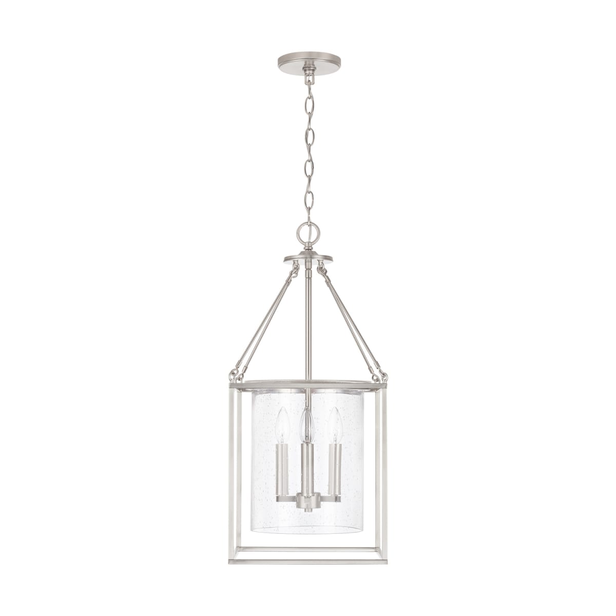 12" W x 26.5" H 4-Light Foyer Pendant in Brushed Nickel with Clear Seeded Glass Shade