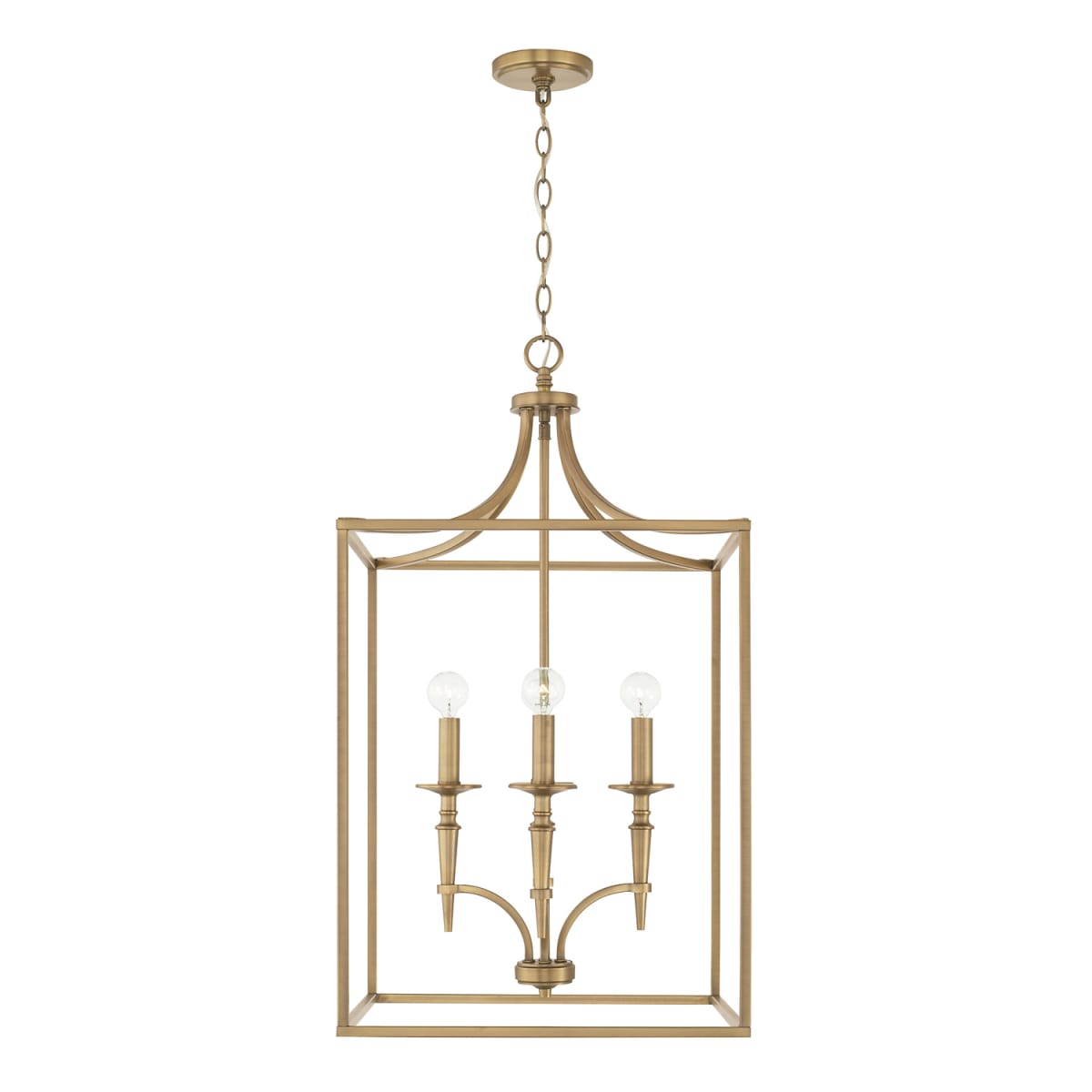 18" W x 32" H 4-Light Lantern Foyer Pendant in Aged Brass