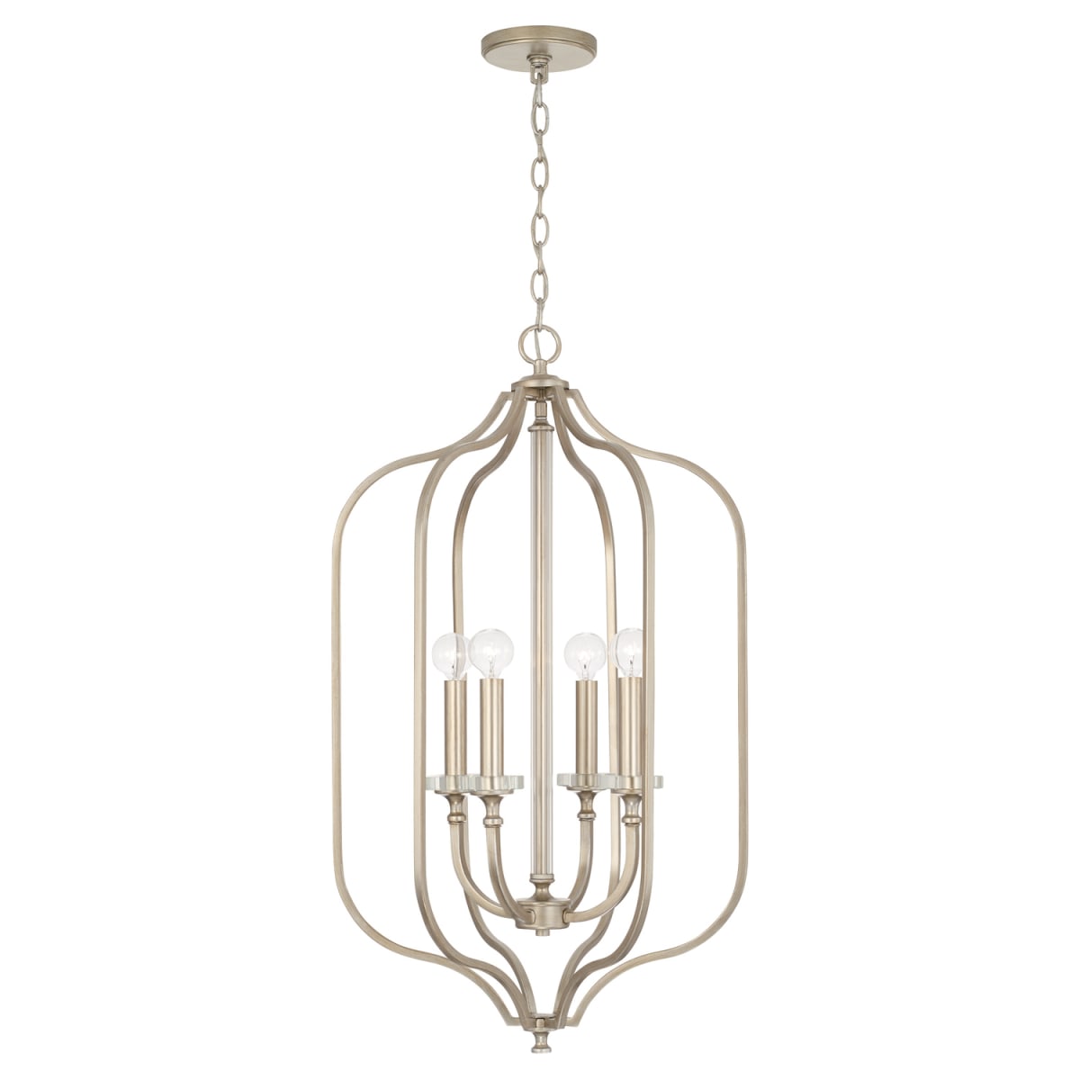 18" W x 32" H 4-Light Foyer in Brushed Champagne with Acrylic Column and Bobeches