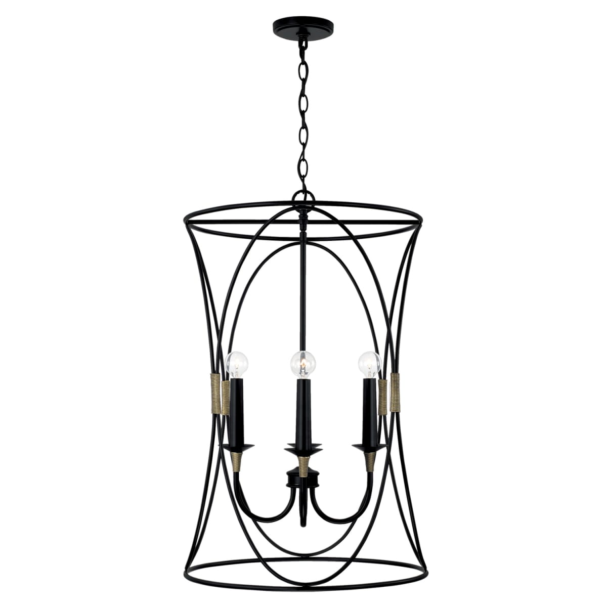 19" W x 30" H 4-Light Foyer in Matte Black with Brass with and Brass Wrapped Detail