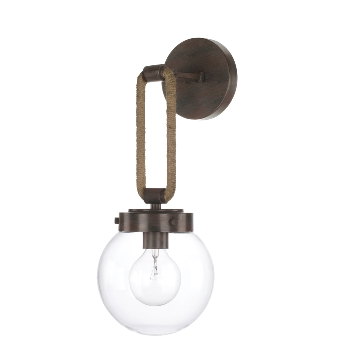 7" W x 18" H x 8.5" E 1-Light Clear Globe Sconce with Natural Jute in Nordic Grey