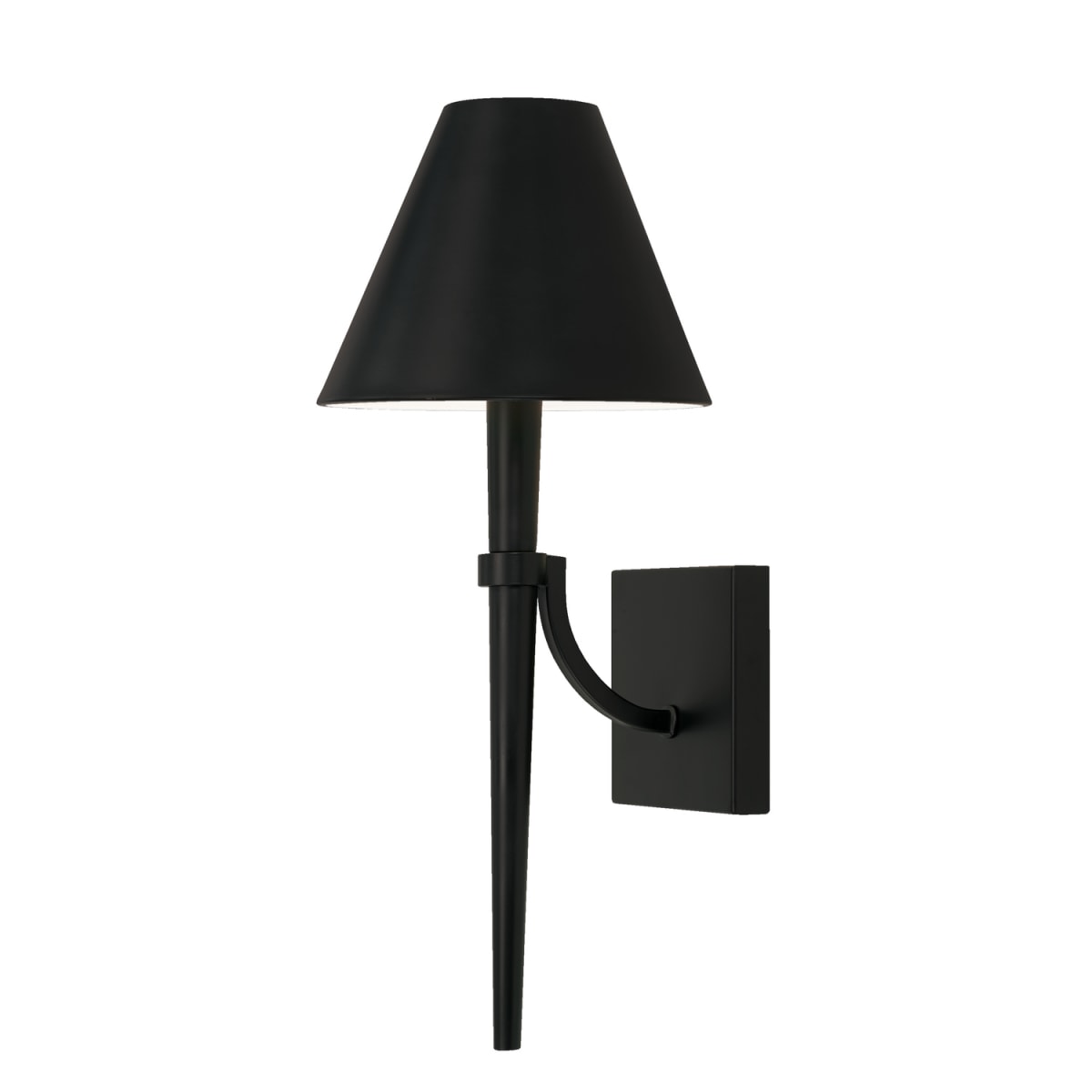 8" W x 19" H 1-Light Sconce in Matte Black with Metal Shade with White Interior