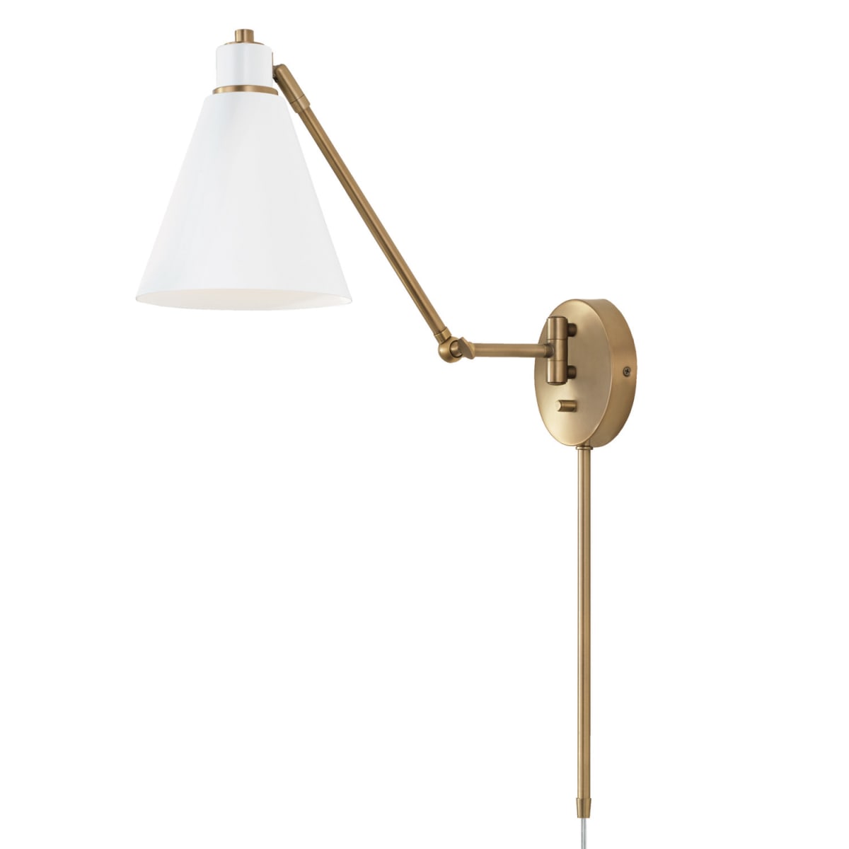 7"W x 26"H 1-Light Sconce in Aged Brass and White Metal Shade with White Interior