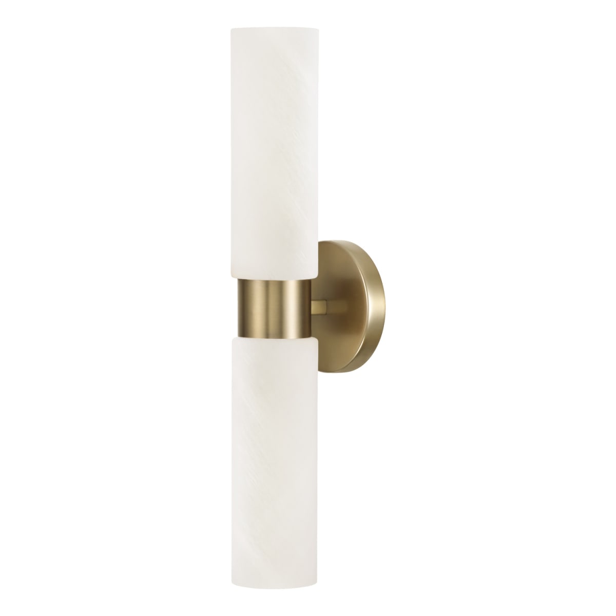5"W x 20.50"H 2-Light Cylindrical Linear Bath Bar Sconce in Aged Brass with Faux Alabaster Glass