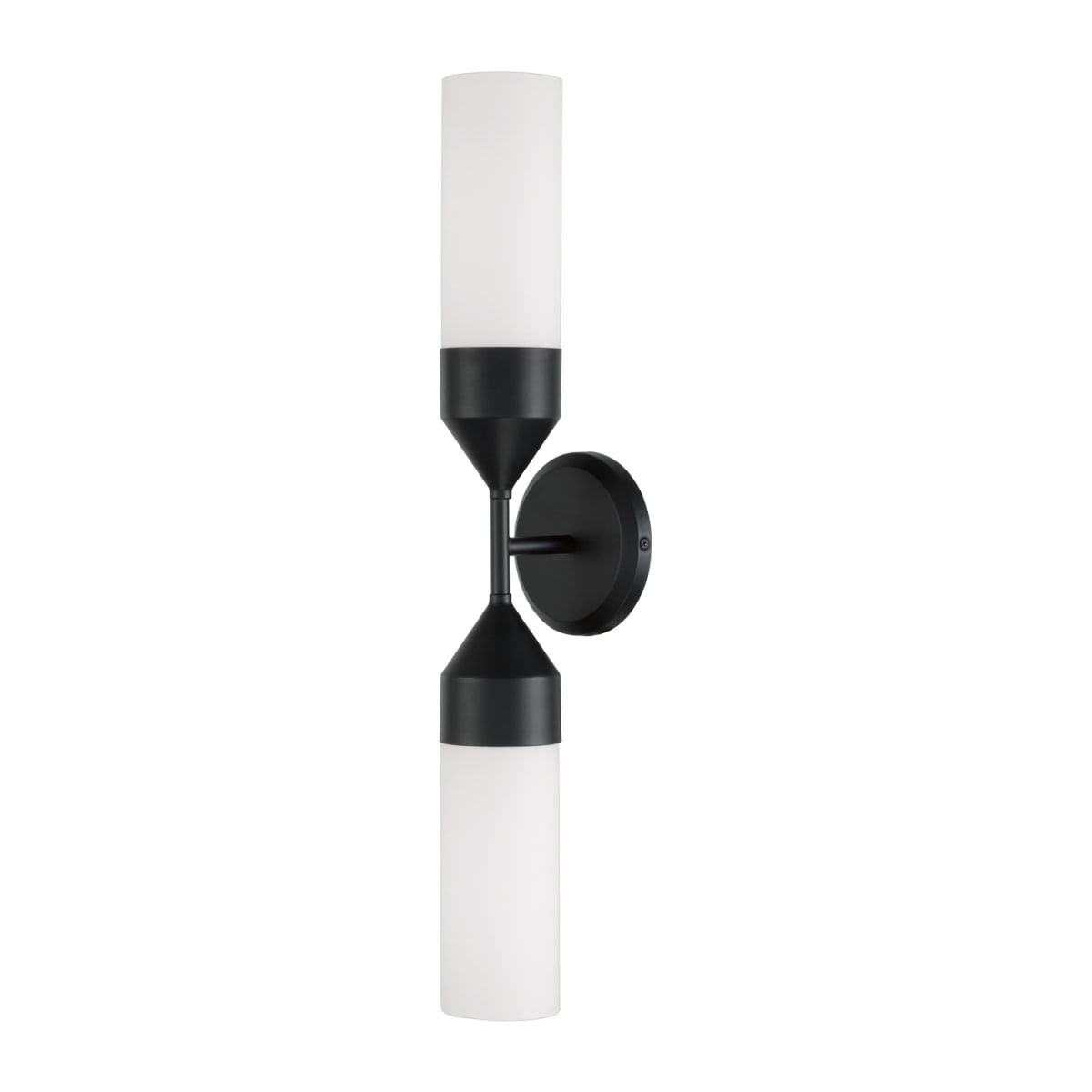 25"W x 5"H 2-Light Cylindrical Sconce in Matte Black with Soft White Glass