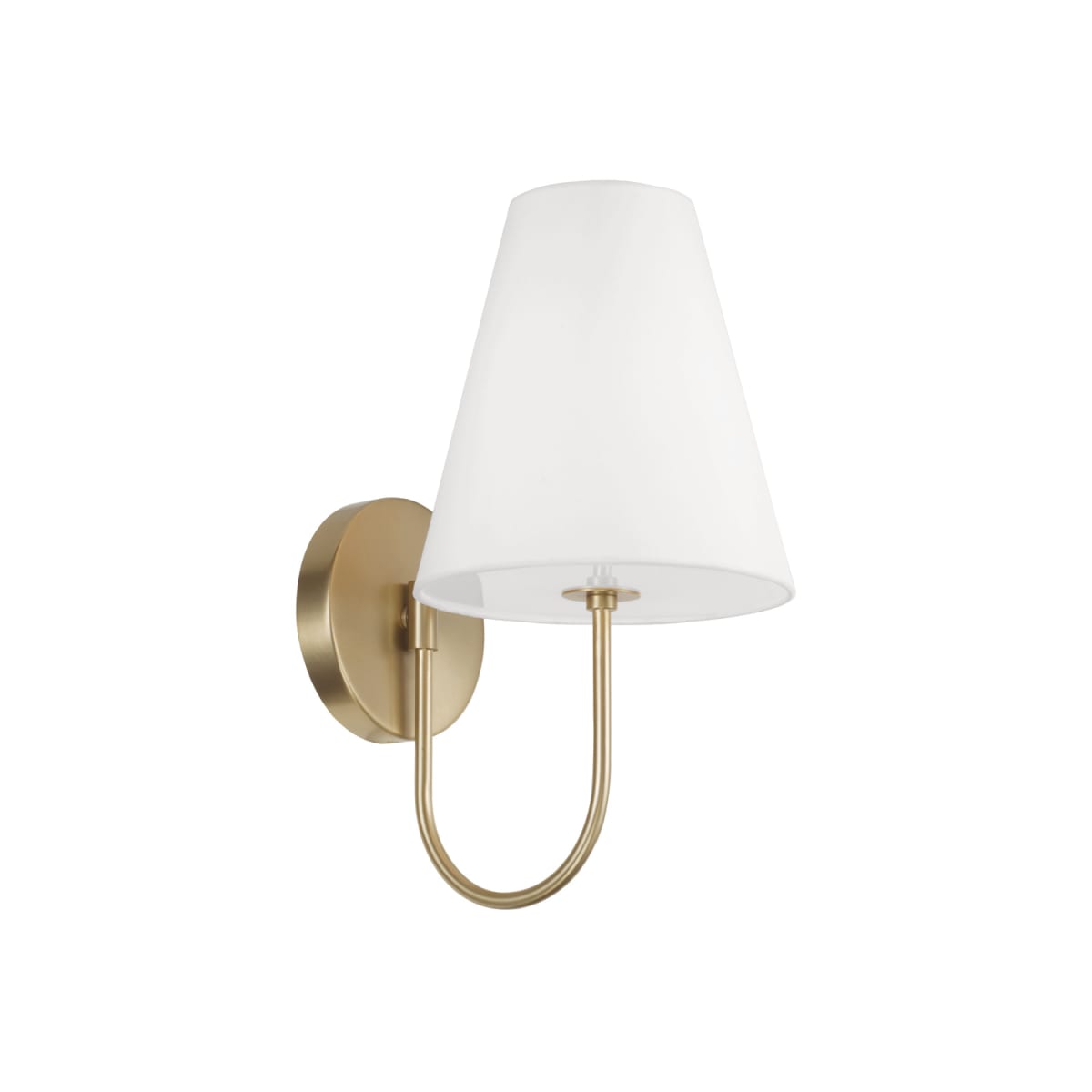 7.50"W x 14"H 1-Light Sconce in Matte Brass with Tapered White Fabric Shade and Glass Diffuser