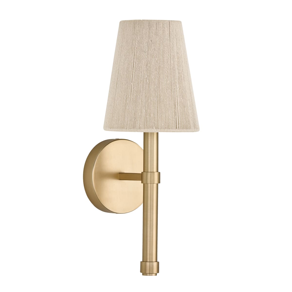 5" W x 14" H 1-Light Wallchiere Sconce in Matte Brass with Tapered Bleached Natural Rope Shade