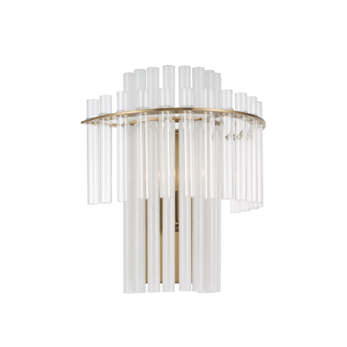 12.5" W x 14" H 1-Light Tiered Sconce in Aged Brass with Clear and Etched Glass Tubes