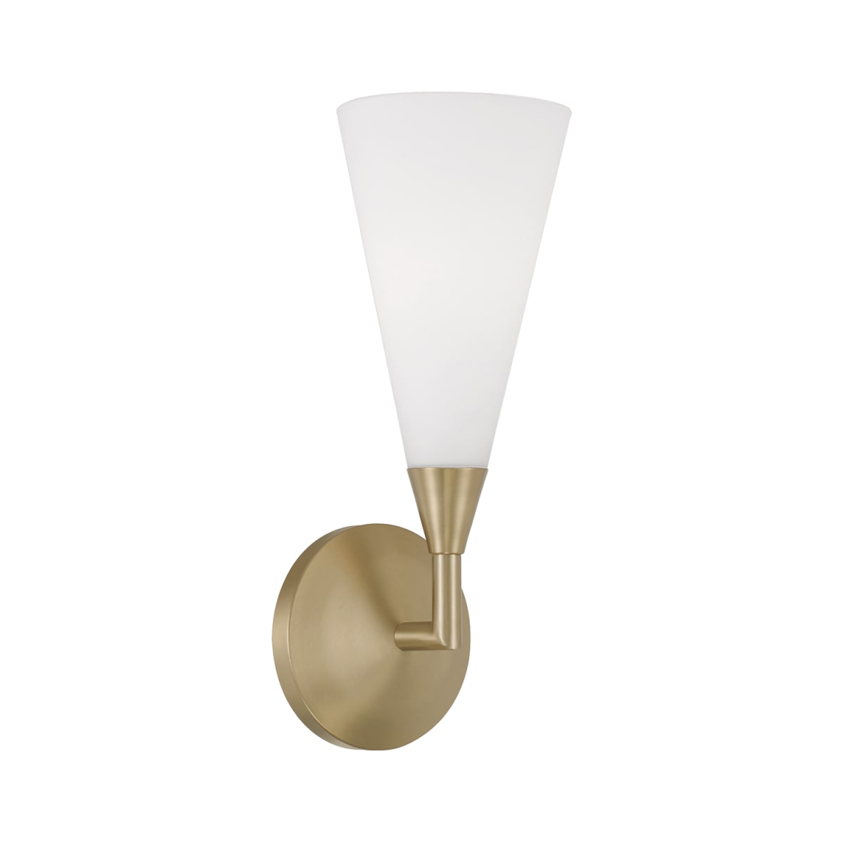 5" W x 13.5" H 1-Light Cone Sconce in Matte Brass with Tapered Soft White Glass and Tapered Backplate