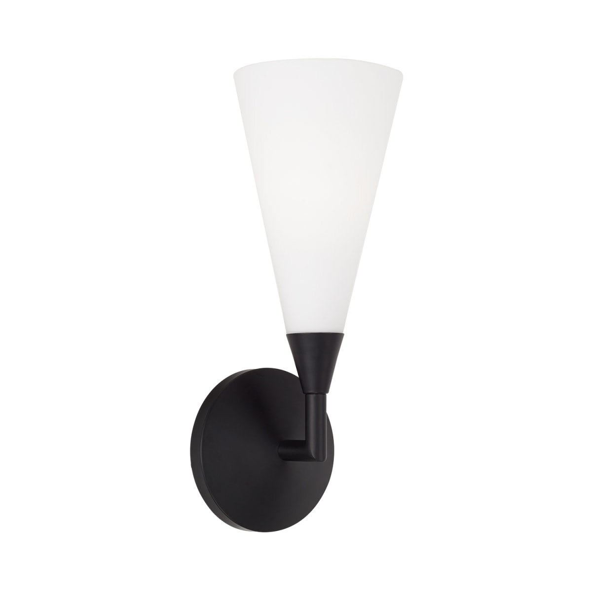 5" W x 13.5" H 1-Light Cone Sconce in Matte Black with Tapered Soft White Glass and Tapered Backplate