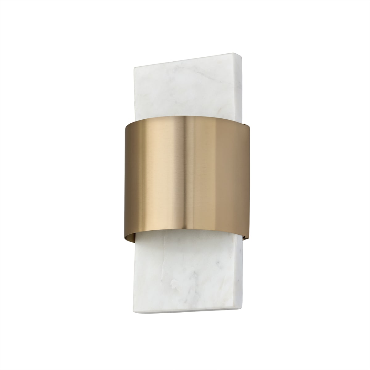 6.25" W x 13" H Integrated LED Wall Washer Sconce with Natural White Marble Curved Backplate and Matte Brass Cuff