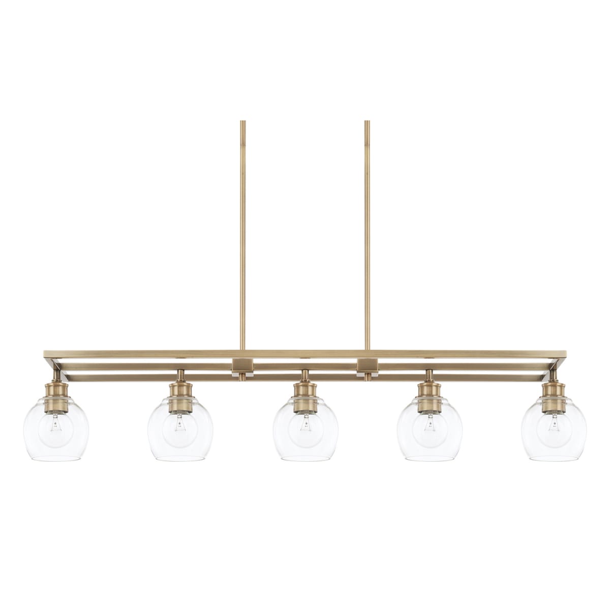 47" W x 8.5" H x 10" E 5-Light Clear Glass Linear in Aged Brass