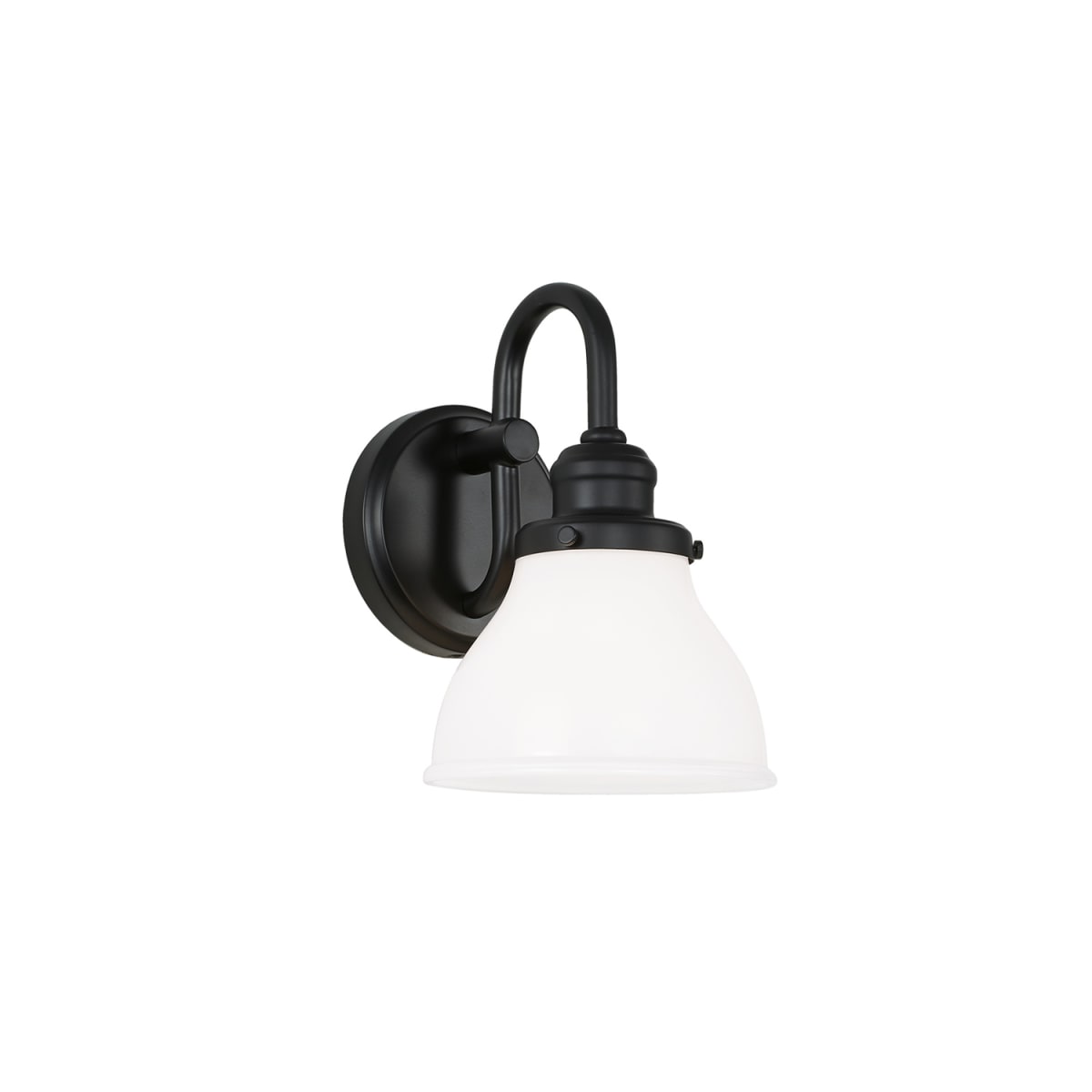 6.5" W x 10" H x 8" E 1-Light Milk Glass Sconce in Matte Black