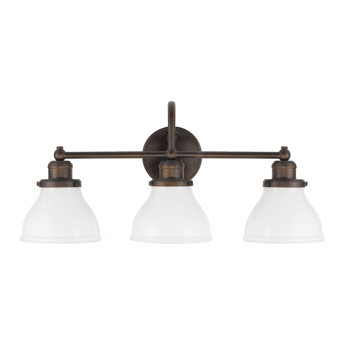 24" W x 11" H x 8" E 3-Light Milk Glass Vanity in Burnished Bronze