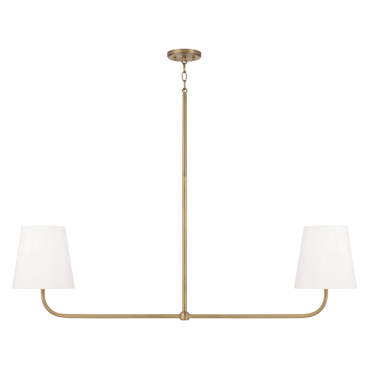 50"W x 21.25"H 2-Light Linear in Aged Brass with White Fabric Stay-Straight Shade