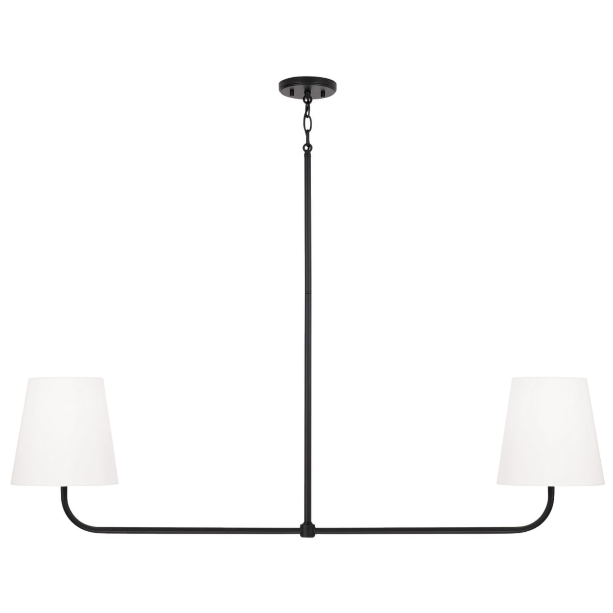50"W x 21.25"H 2-Light Linear in Matte Black with White Fabric Stay-Straight Shade