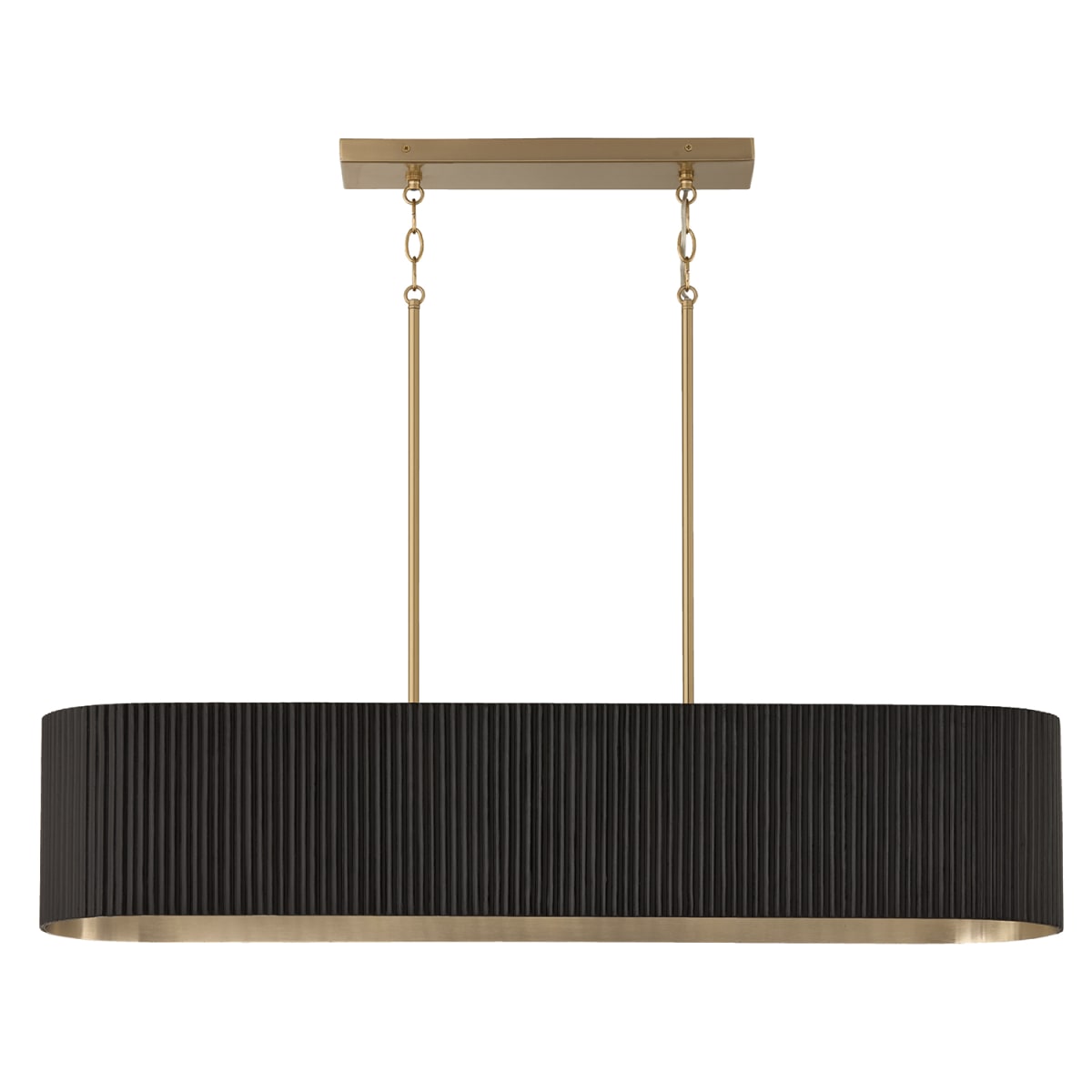 44.25" W x 9" H 5-Light Linear Chandelier in in Matte Brass and Handcrafted Fluted Mango Wood in Black Stain