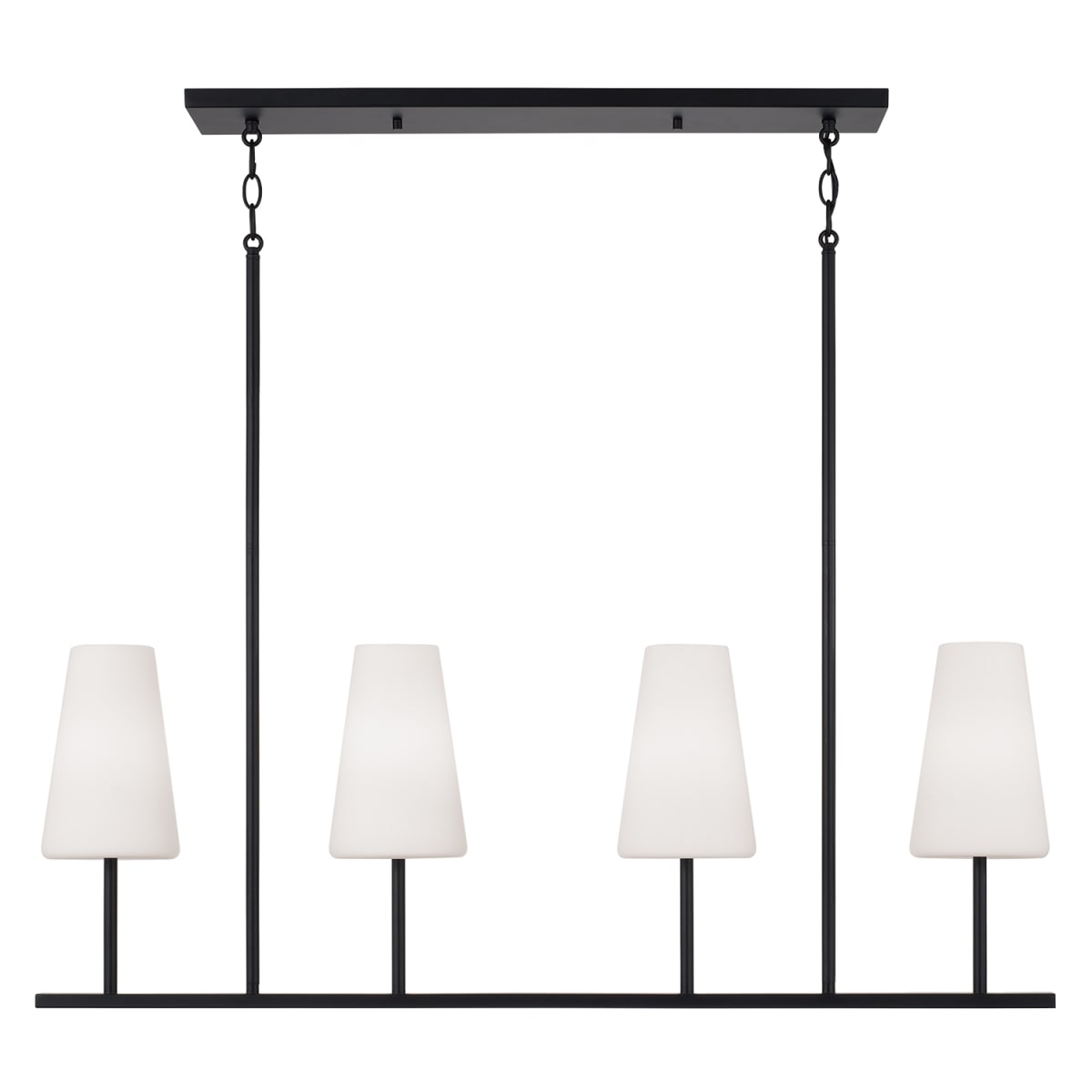 43" W x 15" H 4-Light Modern Linear Chandelier in Matte Black with Tapered Soft White Glass