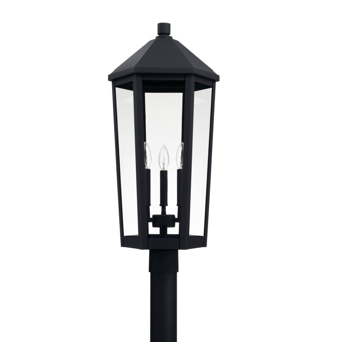 12.5" W x 27.5" H 3-Light Outdoor Post Lantern in Black with Clear Glass Shade