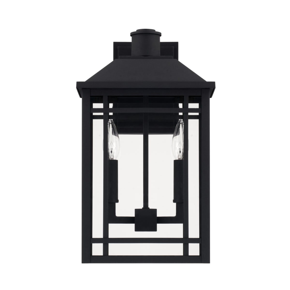10"W x 17"H 2-Light Clear Glass Outdoor Wall Lantern in Black