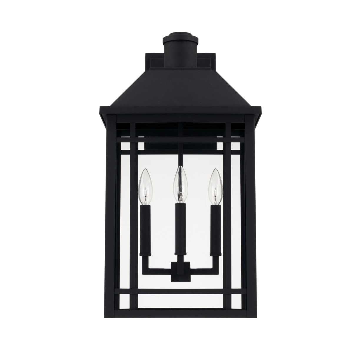 13"W x 23"H 3-Light Clear Glass Outdoor Wall Lantern in Black