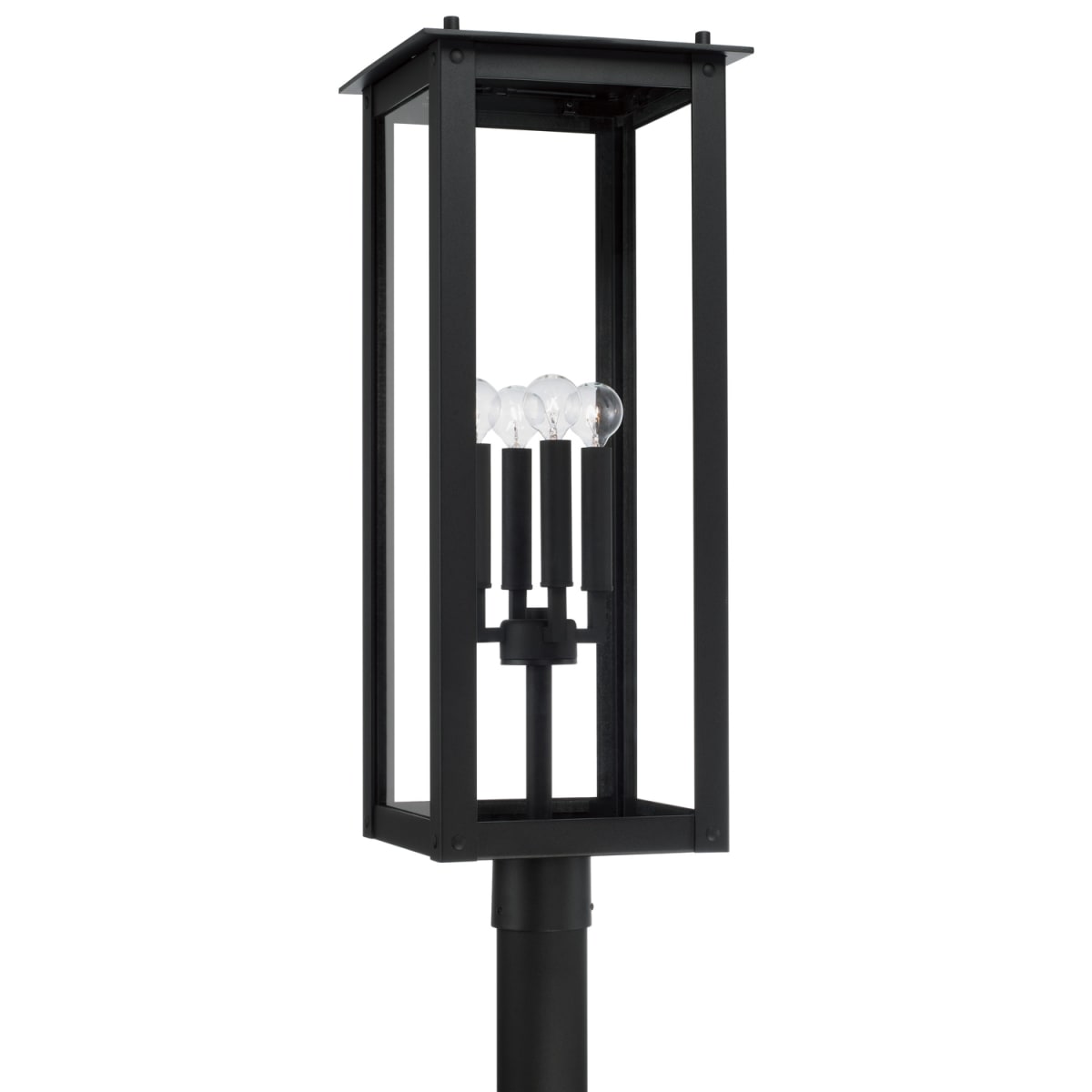 11"W x 29"H 4-Light Post Lantern in Black with Clear Glass