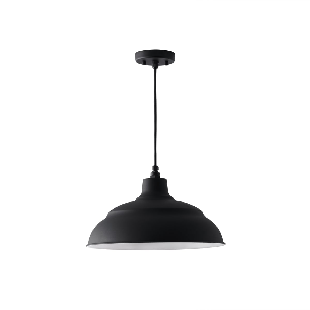 17" W x 10" H RLM 1-Light Outdoor Hanging Lantern in Black with White Shade Interior