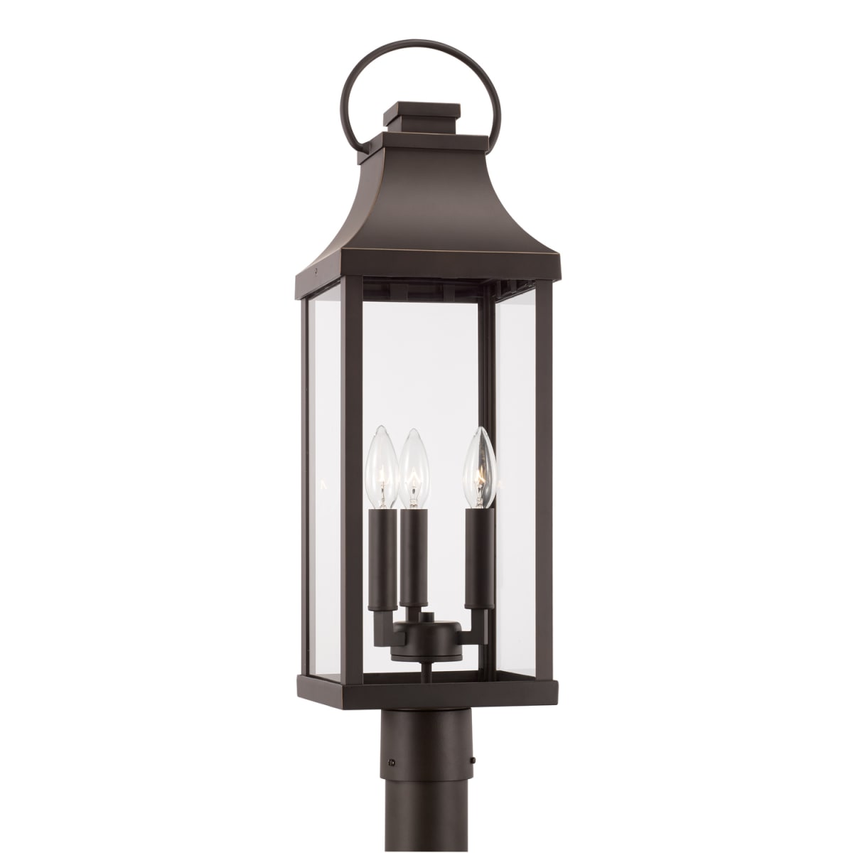 8" W x 27" H Outdoor 3-Light Post Lantern in Oiled Bronze with Clear Glass and Fits 3inch Post (sold separately)
