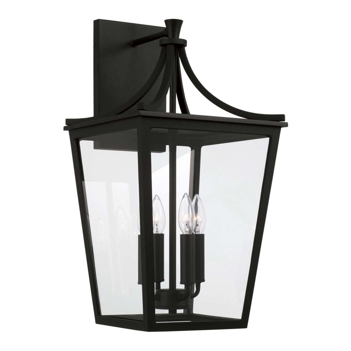 12"W x 23.25"H 4-Light Outdoor Wall Lantern in Black with Clear Glass