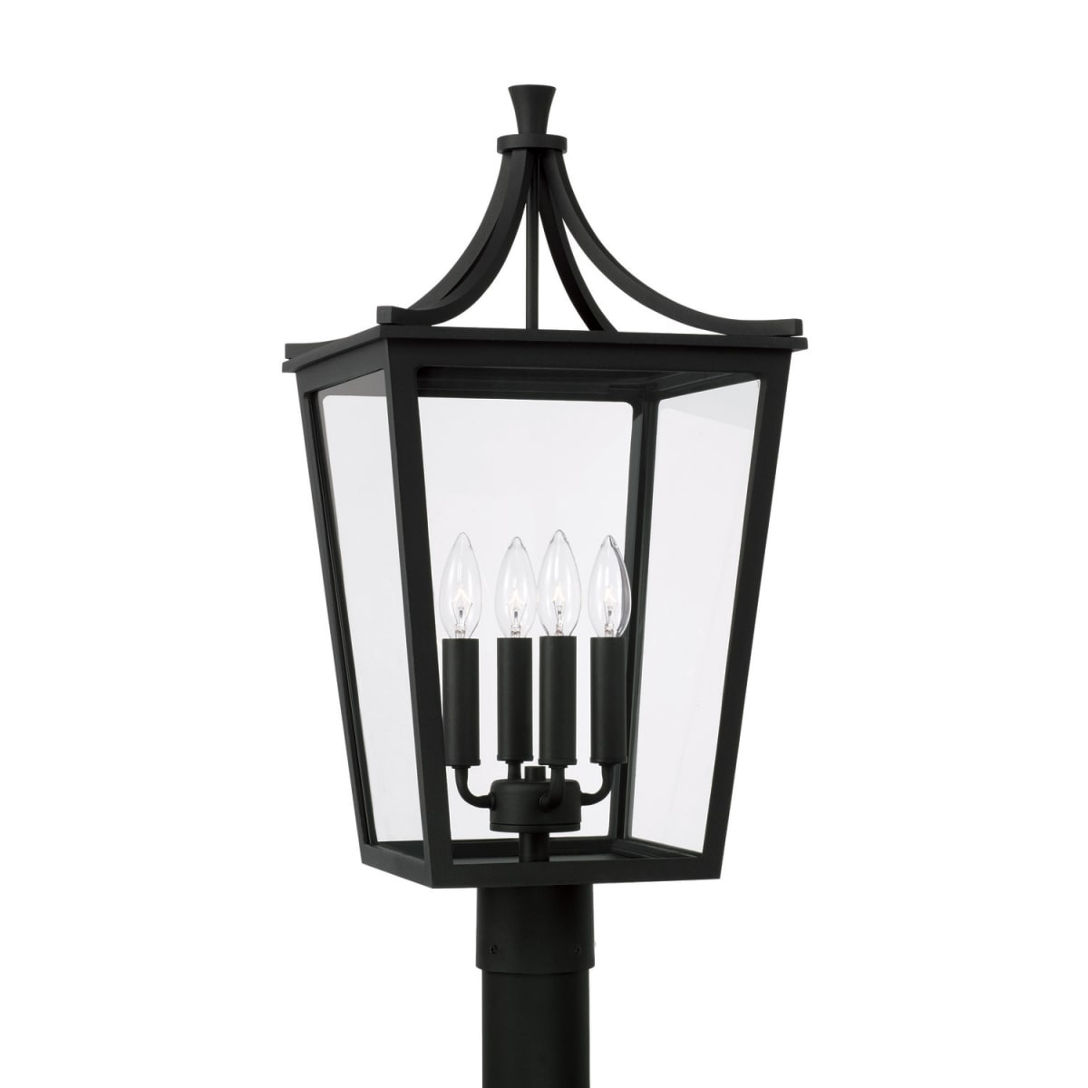 12"W x 25"H 4-Light Outdoor Post Lantern in Black with Clear Glass