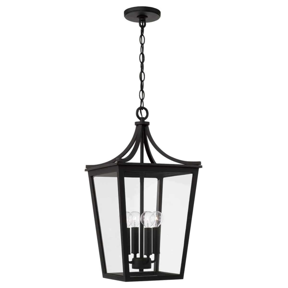 12"W x 23"H 4-Light Outdoor Hanging Lantern in Black with Clear Glass