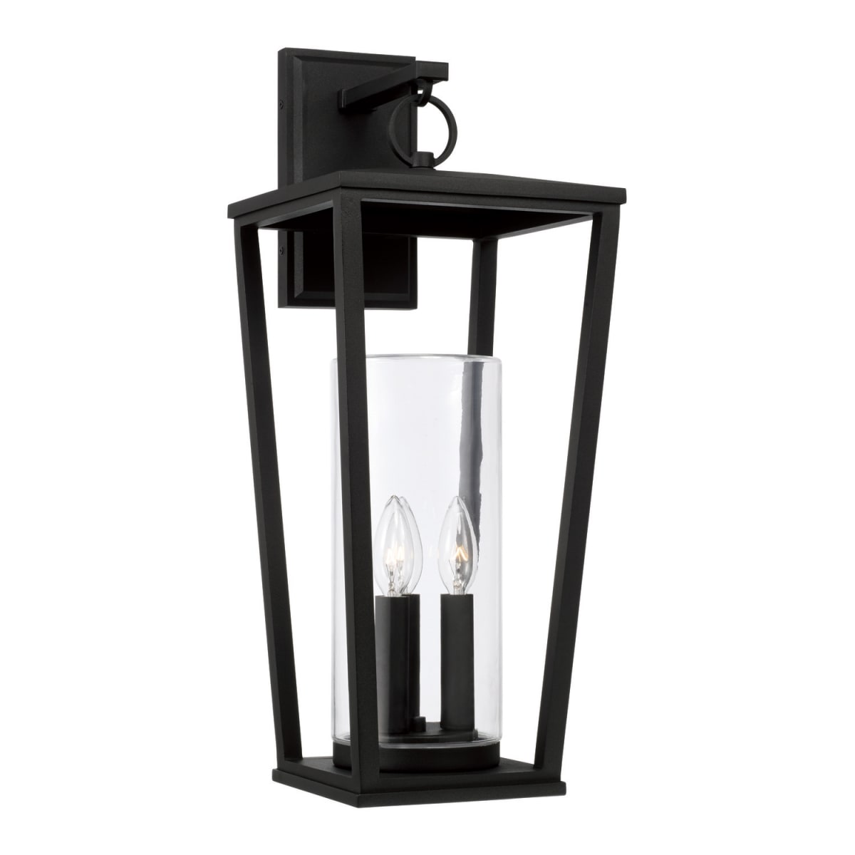 9.25"W x 23.75"H 3-Light Outdoor Wall Lantern in Black with Clear Glass Cylinder