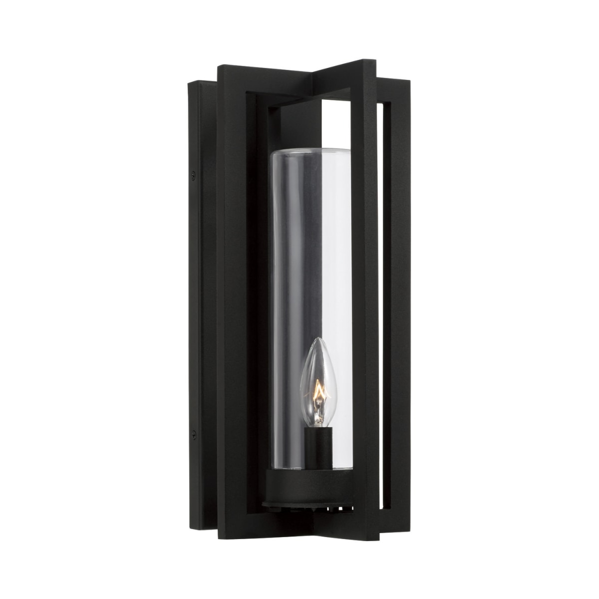 7"W x 15"H 1-Light Outdoor Wall Lantern in Black with Clear Glass Cylinder