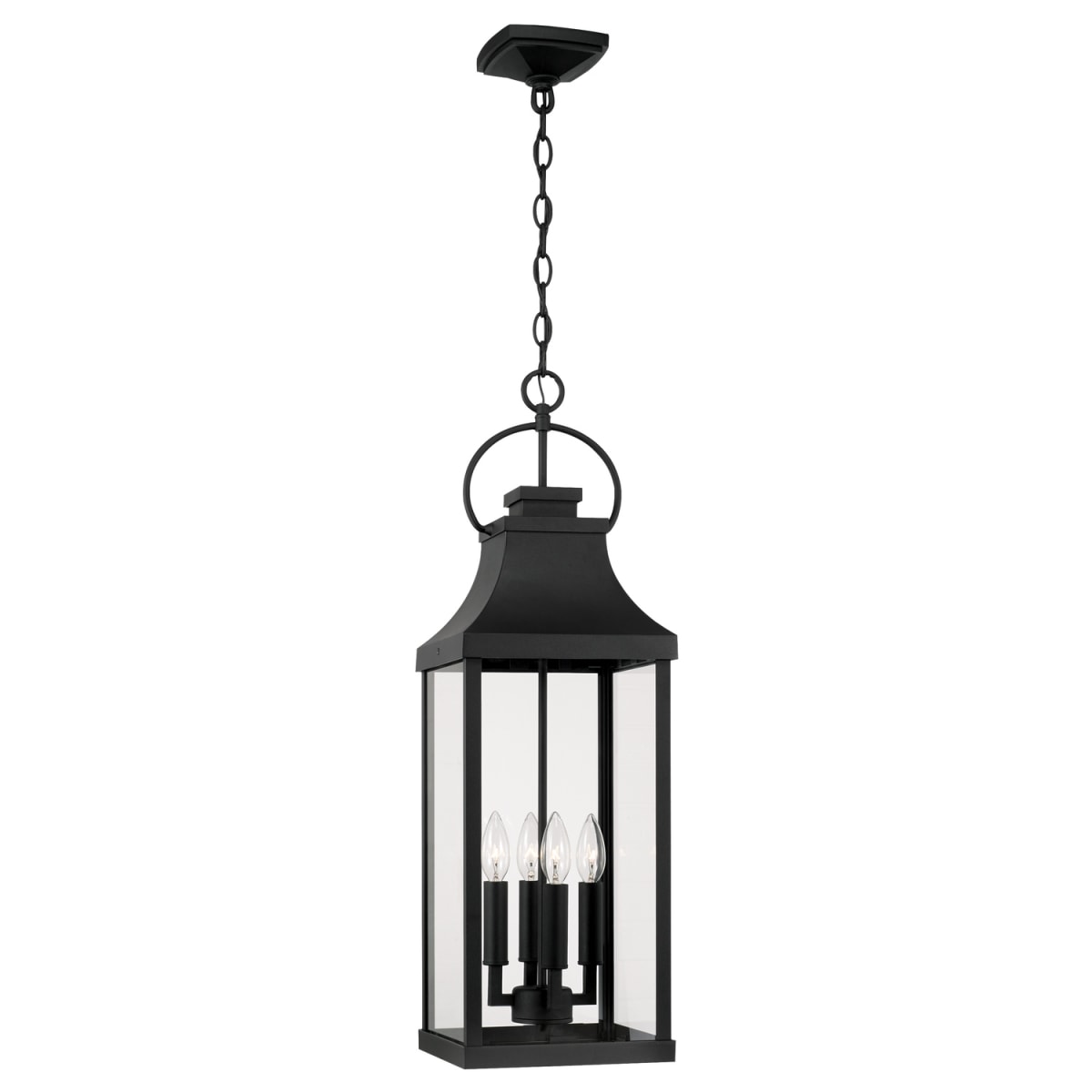 9" W x 29.5" H Outdoor 4-Light Hanging Lantern in Black with Clear Glass