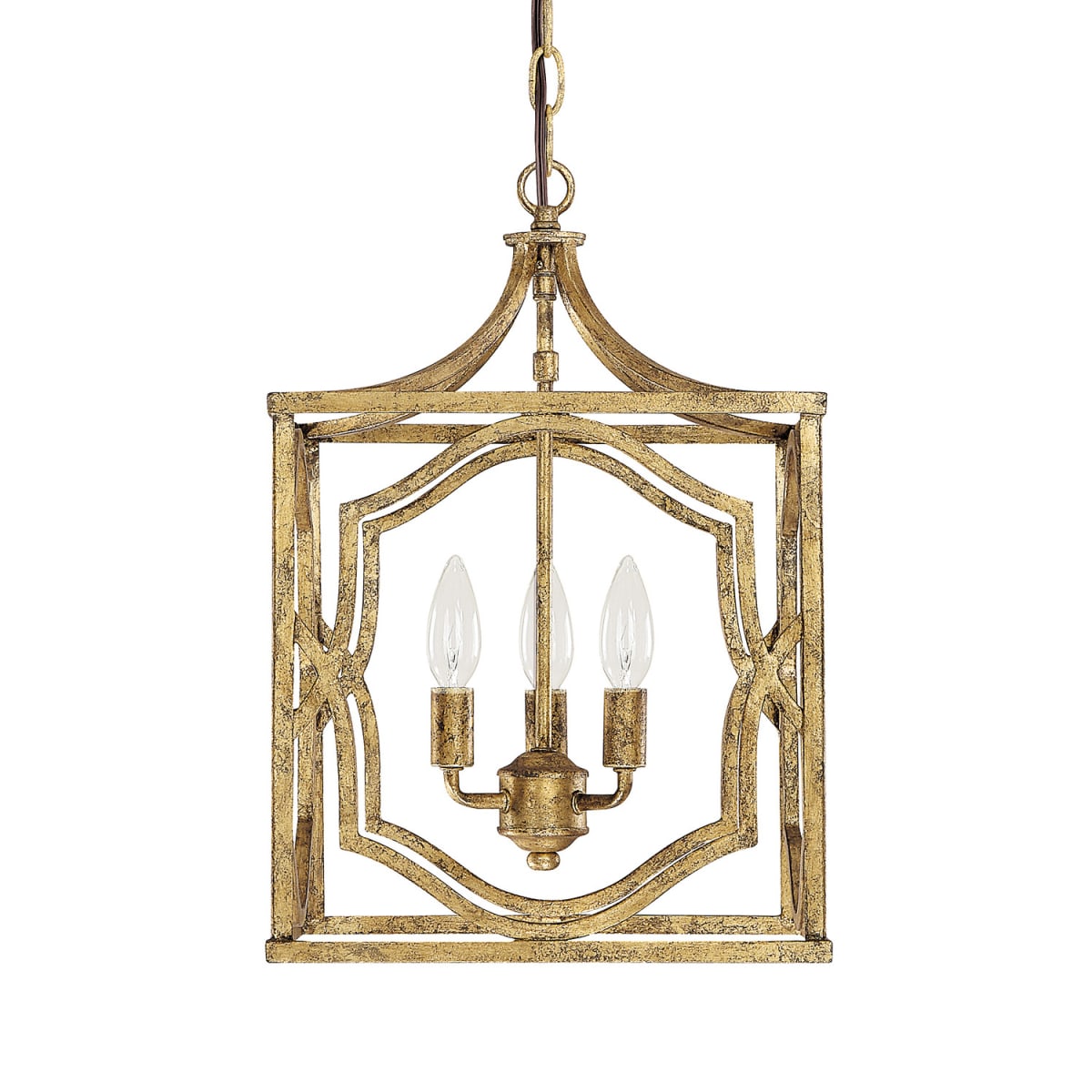 12" W x 18" H 3-Light Lantern Foyer Pendant in Antique Gold