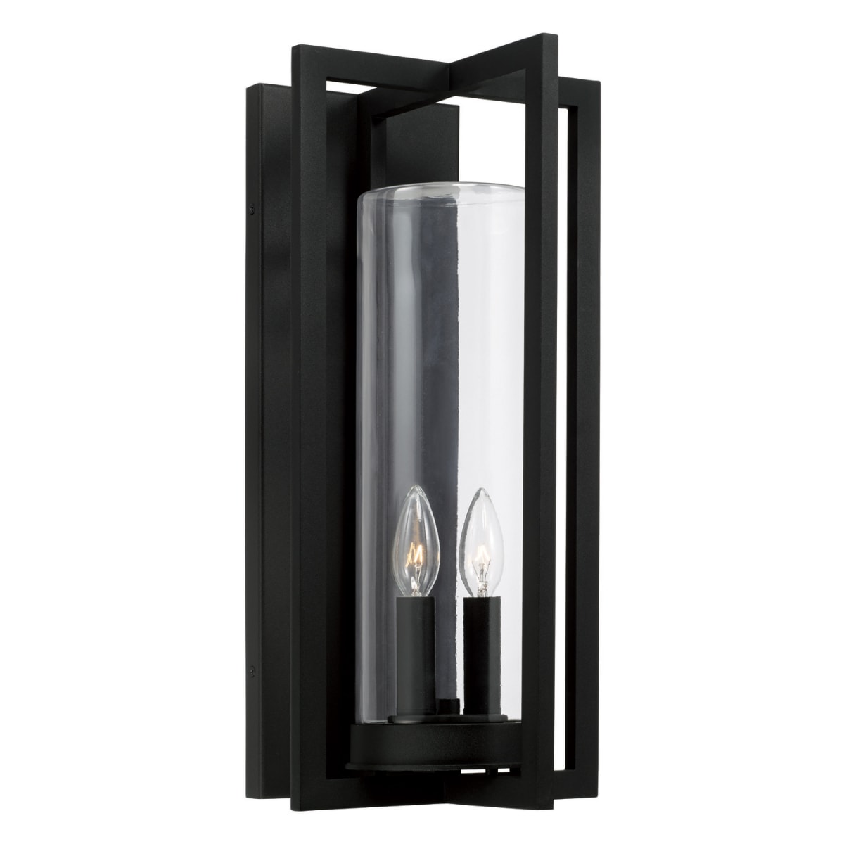9.5"W x 20"H 2-Light Outdoor Wall Lantern in Black with Clear Glass Cylinder