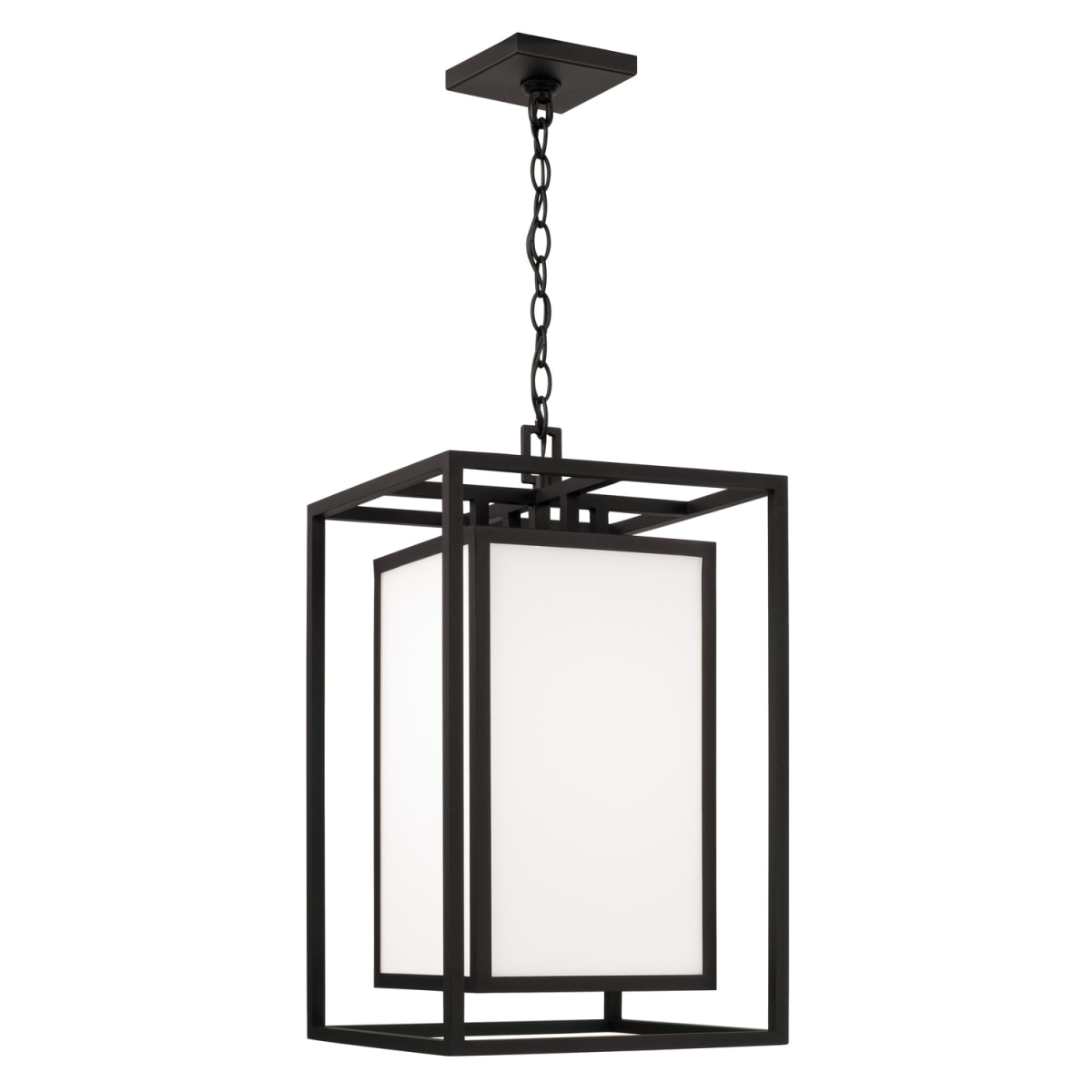 12.50"W x 22"H 1-Light Outdoor Modern Square Rectangle Hanging Lantern in Black with Soft White Glass