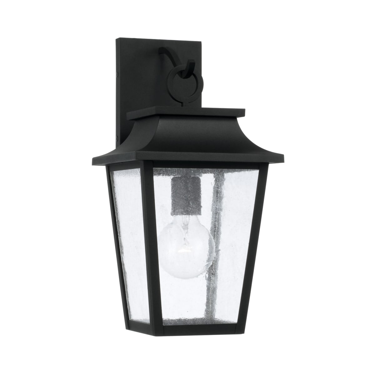 8"W x 16"H 1-Light Outdoor Tapered Wall Lantern in Black with Ripple Glass