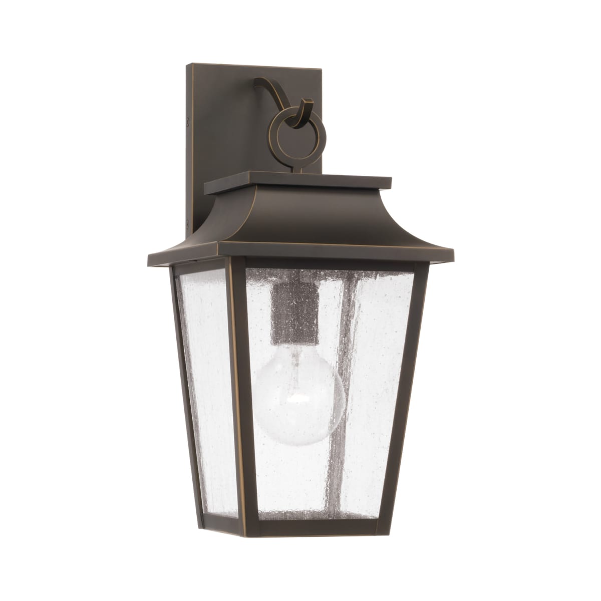 8"W x 16"H  1-Light Outdoor Tapered Wall Lantern in Oiled Bronze with Ripple Glass