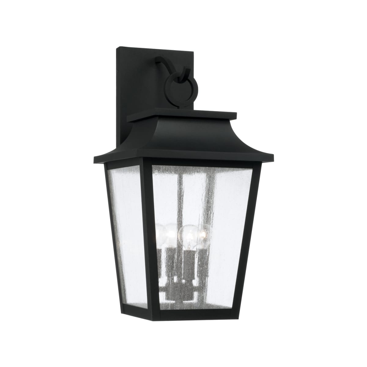 12"W x 24"H 4-Light Outdoor Tapered Wall Lantern in Black with Ripple Glass