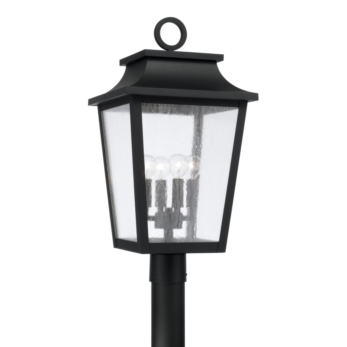 12"W x 23.75"H 4-Light Outdoor Tapered Post Lantern in Black with Ripple Glass