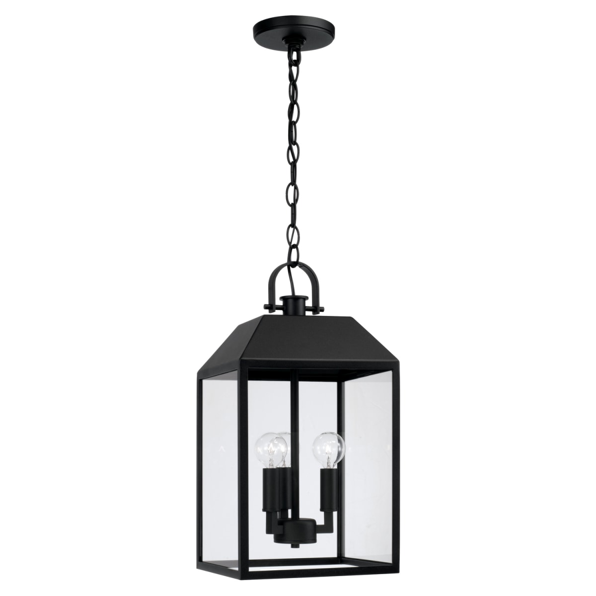 9.50"W x 19.50"H 3-Light Outdoor Square Rectangle Hanging Lantern in Black with Clear Glass