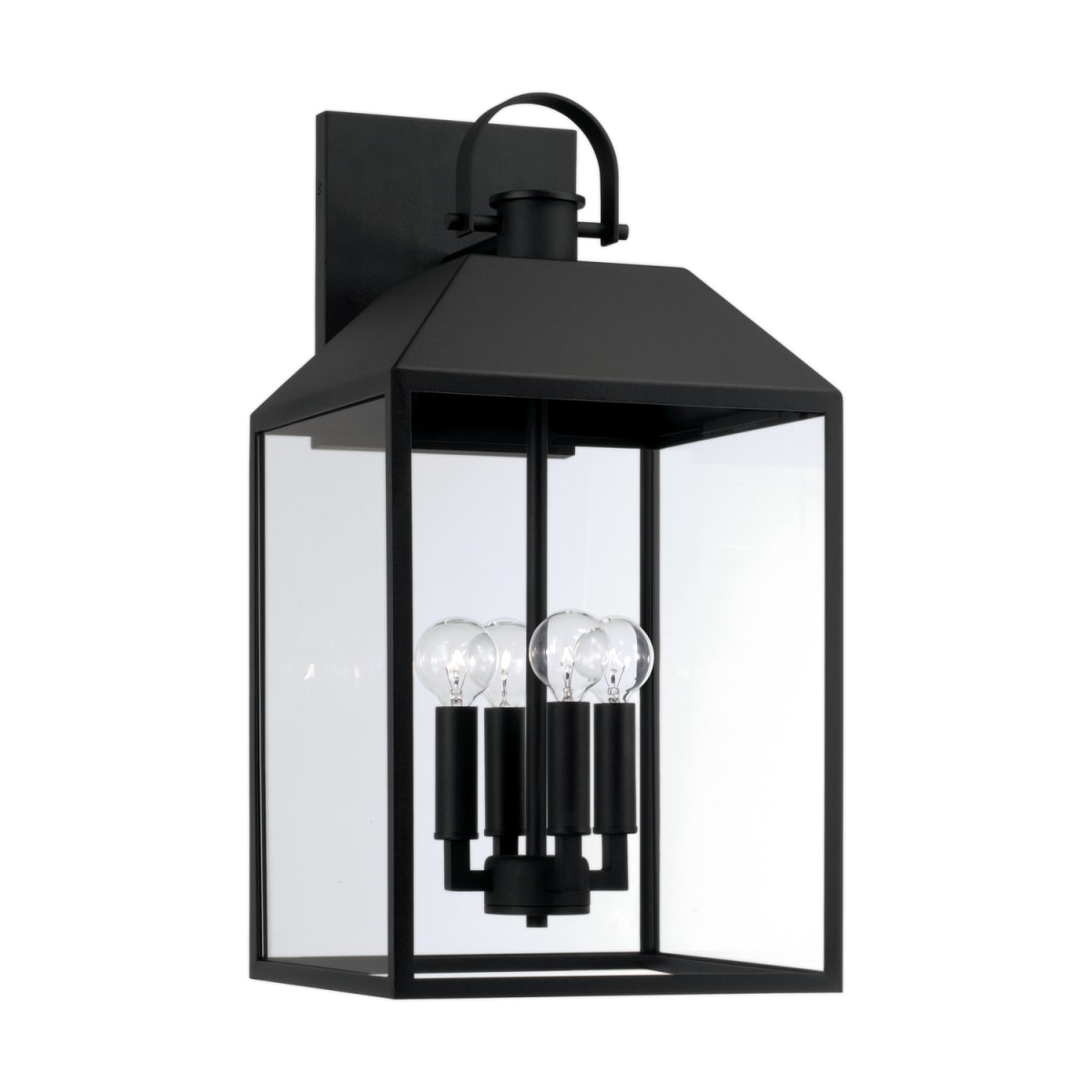 11.25"W x 22"H 4-Light Outdoor Square Rectangle Wall Lantern in Black with Clear Glass