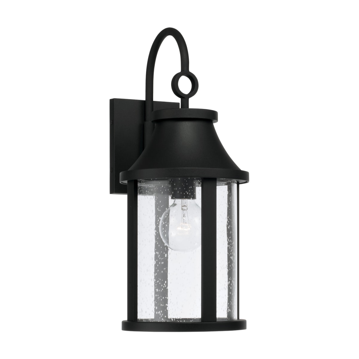 7.50"W x 19"H 1-Light Outdoor Cylindrical Wall Lantern in Black with Seeded Glass