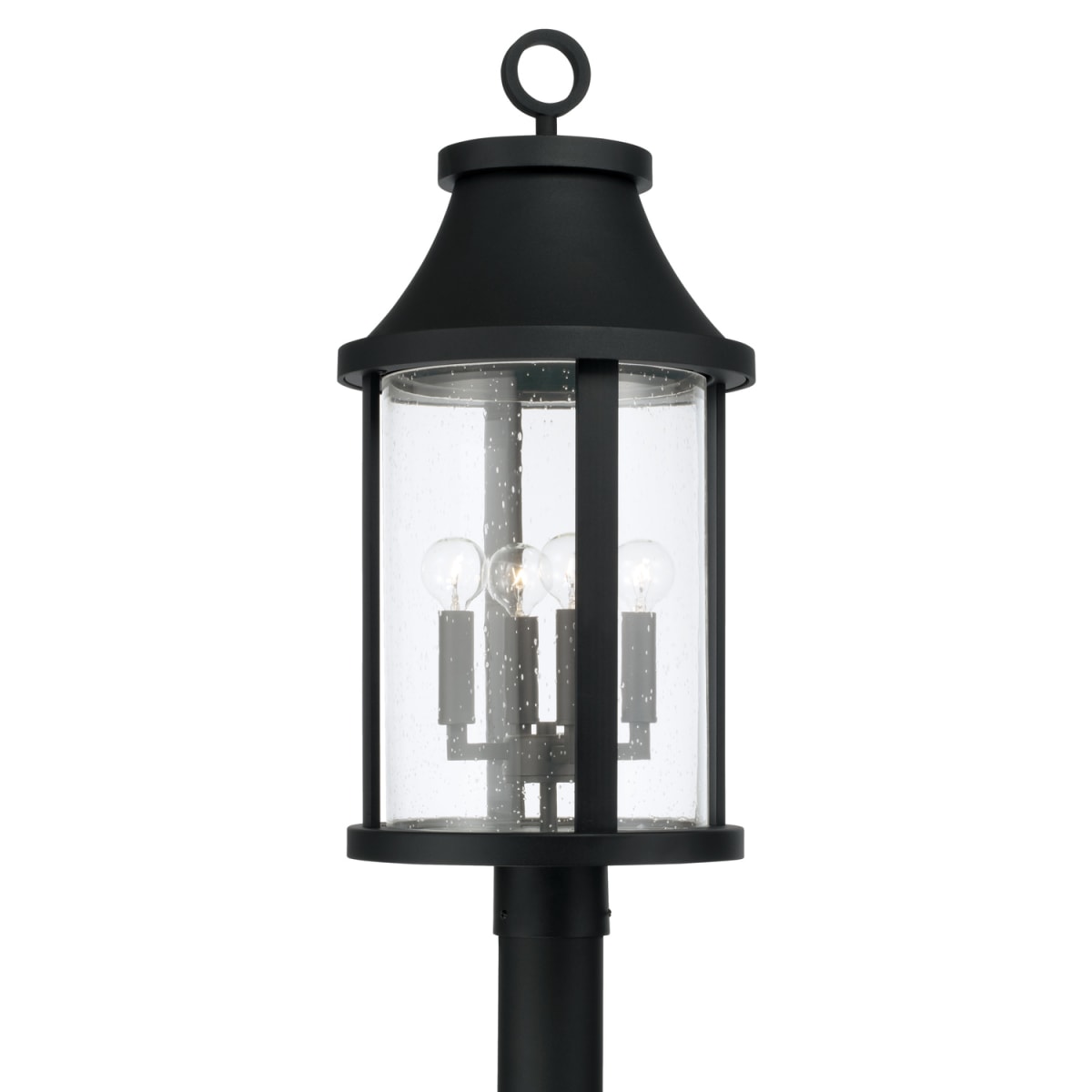 15.50"W x 20.75"H 4-Light Outdoor Cylindrical Post Lantern in Black with Seeded Glass