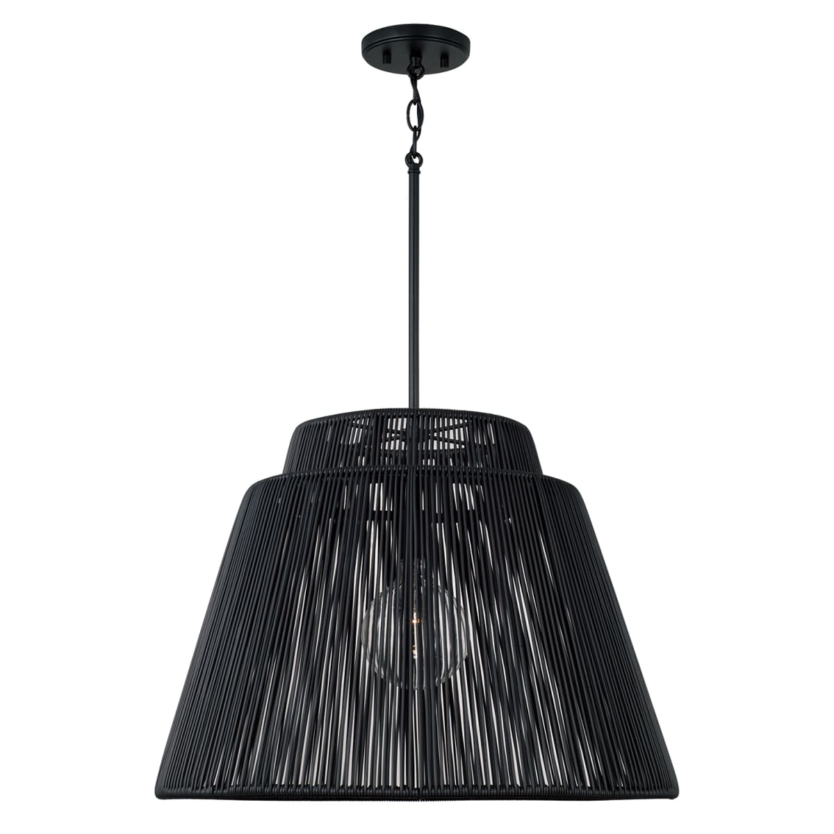 23" W x 17" H 1-Light Indoor Outdoor Pendant in Matte Black and Hand-wrapped Onyx Black Resin Rope