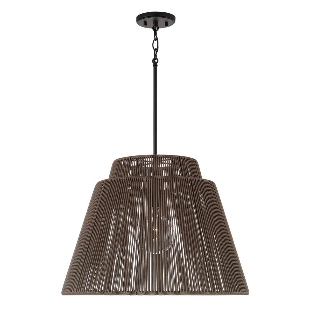 25" W x 17.25" H 1-Light Indoor Outdoor Pendant in Matte Black and Hand-wrapped Umber Resin Rope