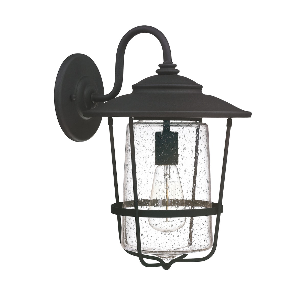 11"W x 16"H 1-Light Clear Seeded Glass Outdoor Wall Lantern in Black