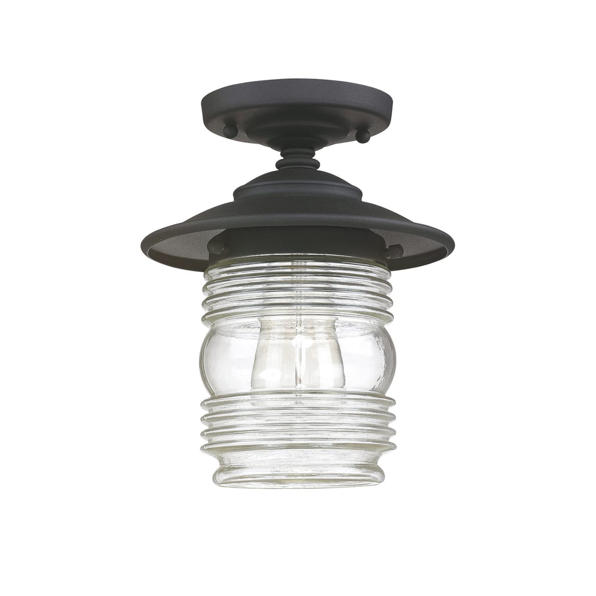 8" W x 10" H 1-Light Clear Ringed Glass Outdoor Flush Mount in Black