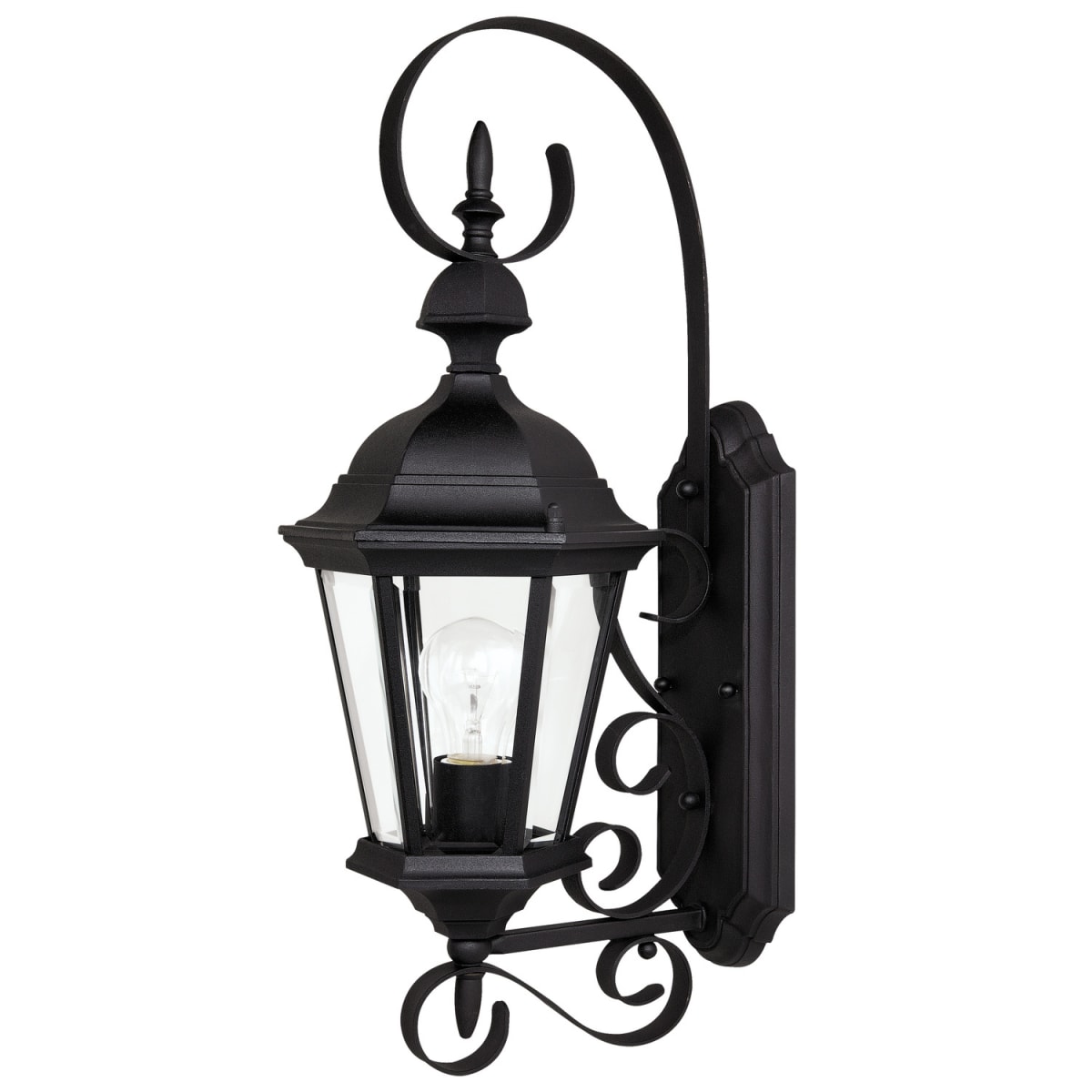 8"W x 23"H 1-Light Outdoor Wall Lantern in Black with Clear Beveled Glass